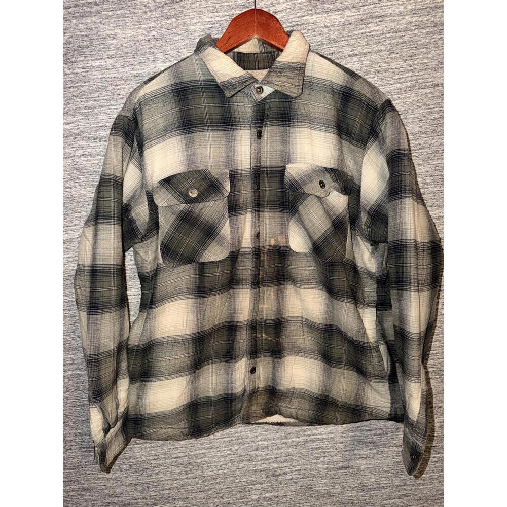 Grizzly Mountain Flannel Shirt Jacket Mens Large L Green Plaid Sherpa Lined Work